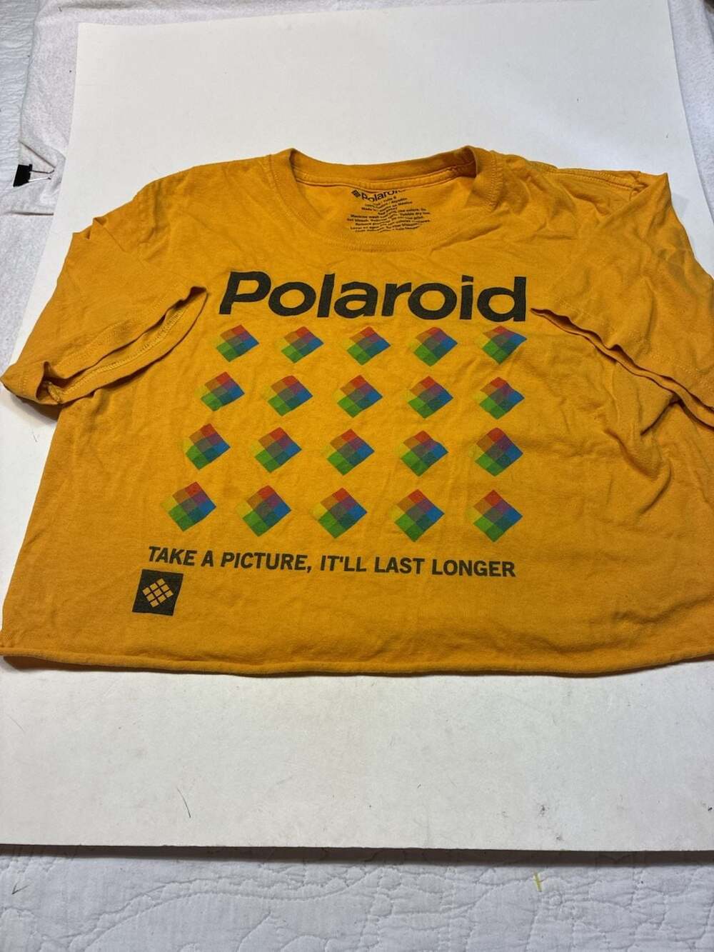 Polaroid Women's Yellow Crop T-Shirt with Rainbow Square Graphic